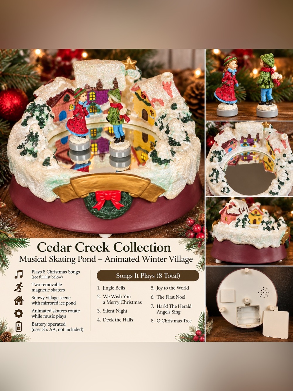 Vintage Cedar Creek Kirkland Musical Animated Skating Christmas Village